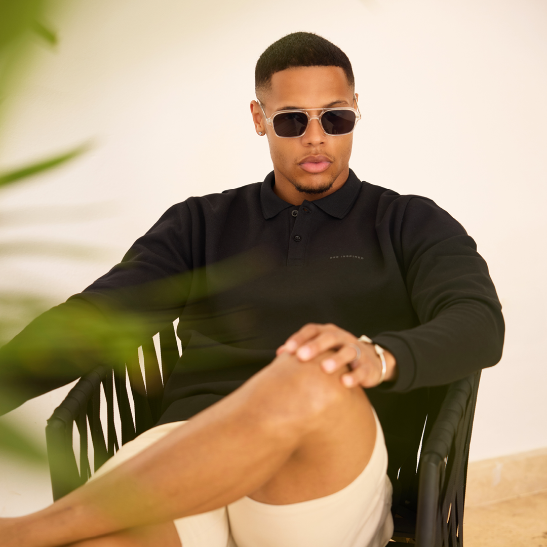 Demme Long Sleeve Polo Shirt - Black - Image 6