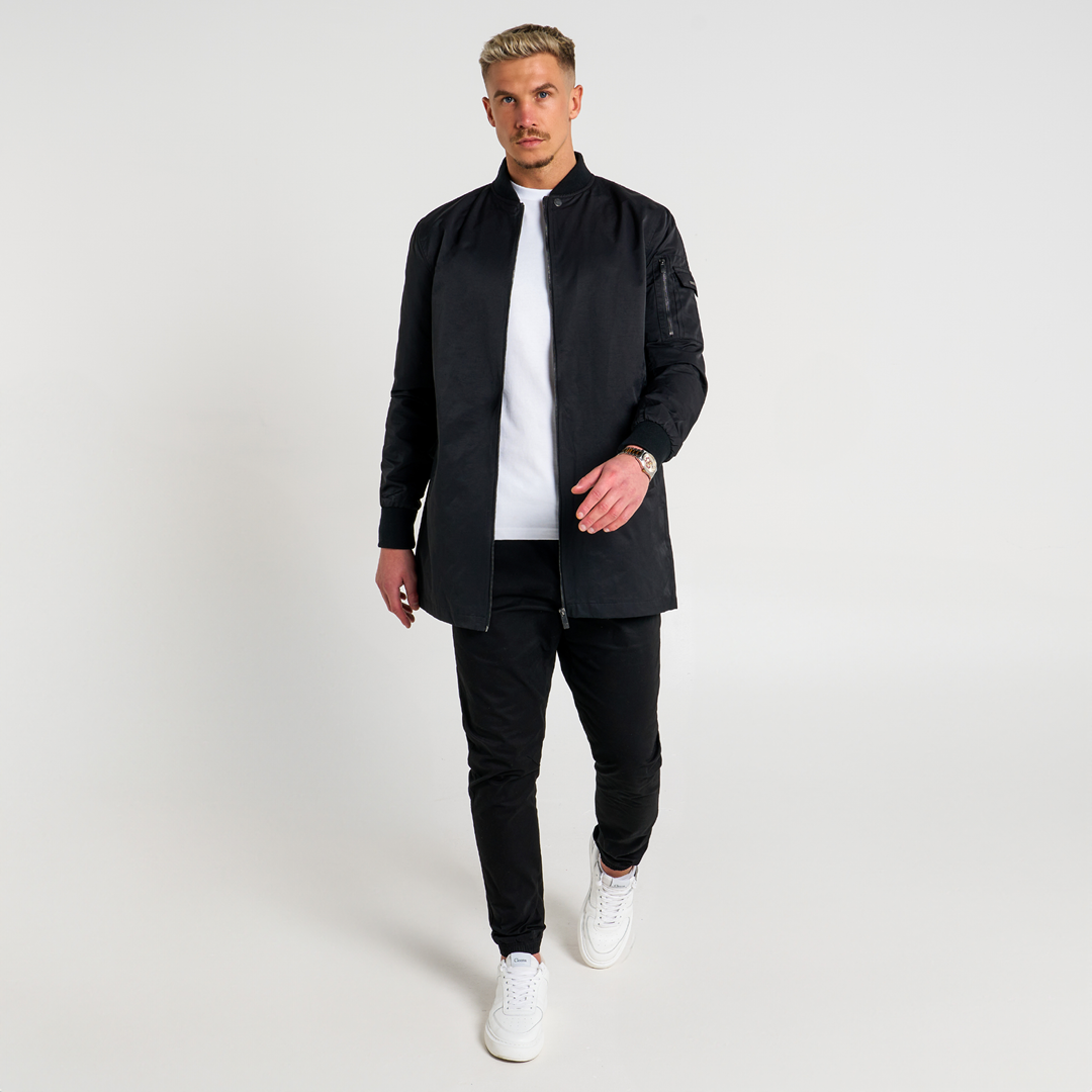 Neves Longline Bomber Jacket - Black - Image 3