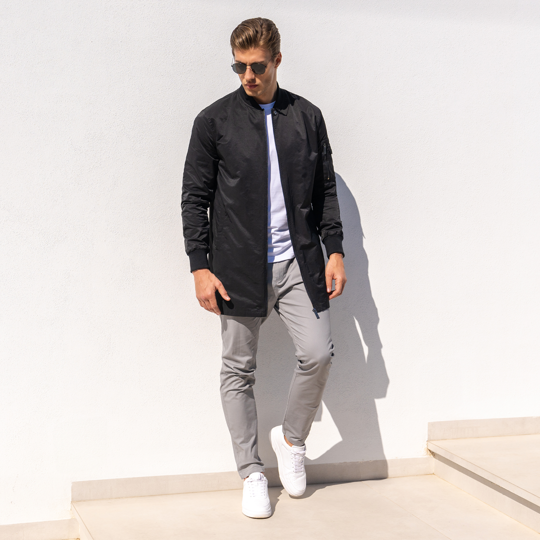 Neves Longline Bomber Jacket - Black - Image 6