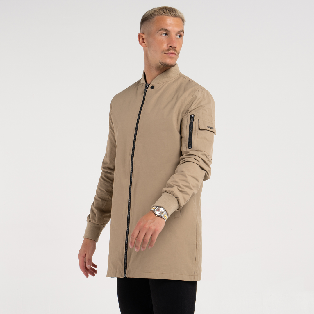 Neves Longline Bomber Jacket - Sand - Image 4