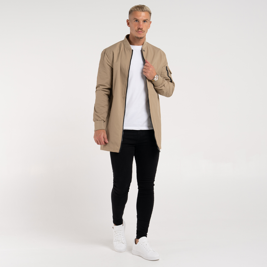 Neves Longline Bomber Jacket - Sand - Image 3